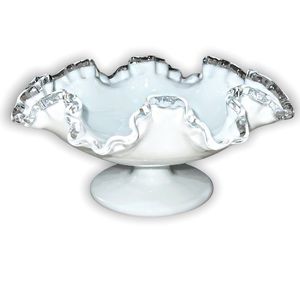 Vintage Fenton Silver Crest Milk Glass Compote centerpiece